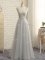 Spectacular Grey Empire Lace Quinceanera Dama Dress Zipper Tulle Sleeveless Floor Length
