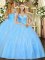 Aqua Blue Lace Up Sweet 16 Quinceanera Dress Beading Sleeveless Floor Length