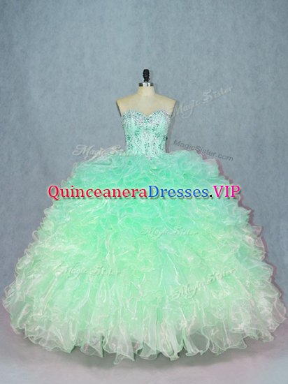 Green Sweetheart Lace Up Beading and Ruffles 15 Quinceanera Dress Sleeveless - Click Image to Close