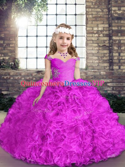 Straps Sleeveless Fabric With Rolling Flowers Little Girl Pageant Dress Beading Lace Up - Click Image to Close