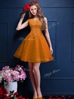 Sumptuous Gold Vestidos de Damas Prom and Party with Beading and Lace Bateau Sleeveless Lace Up