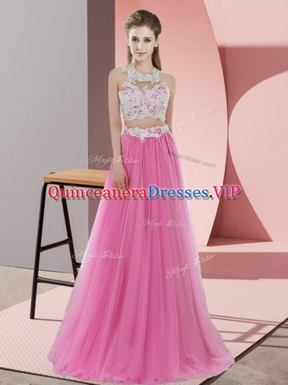 Dramatic Rose Pink Sleeveless Tulle Zipper Damas Dress for Wedding Party - Click Image to Close
