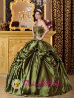 Emerald Isle Carolina/NC Brand New Olive Green Quinceanera Dress Clearrance With Taffeta Appliques And Pick-ups Decorate