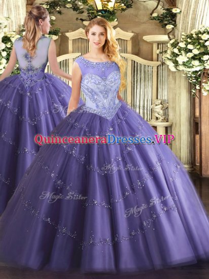 Lavender Sleeveless Beading Floor Length Quince Ball Gowns - Click Image to Close