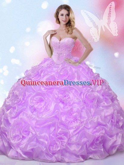 On Sale Sweetheart Sleeveless Fabric With Rolling Flowers Sweet 16 Quinceanera Dress Beading Lace Up - Click Image to Close