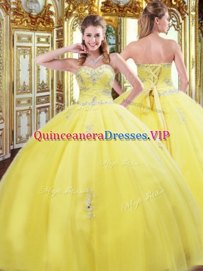 Eye-catching Beading and Appliques Quinceanera Dresses Gold Lace Up Sleeveless Floor Length - Click Image to Close