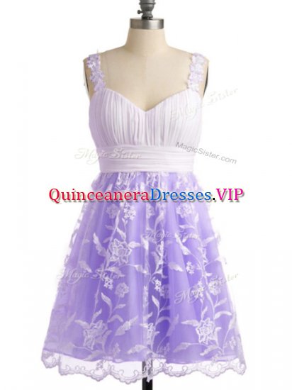 Knee Length Lavender Dama Dress for Quinceanera Lace Sleeveless Lace - Click Image to Close