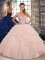 Luxury Peach Lace Up Sweet 16 Quinceanera Dress Beading and Ruffled Layers Sleeveless Brush Train