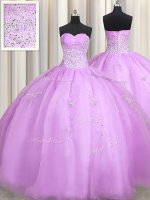 Dramatic Organza Sleeveless Floor Length Quinceanera Gown and Beading and Appliques