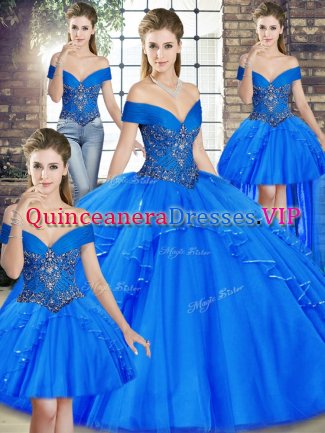Floor Length Ball Gowns Sleeveless Royal Blue Ball Gown Prom Dress Lace Up
