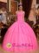 Customize Rose Pink Exquisite Appliques Beaded Quinceanera Dress With Strapless Tulle in Portales NM