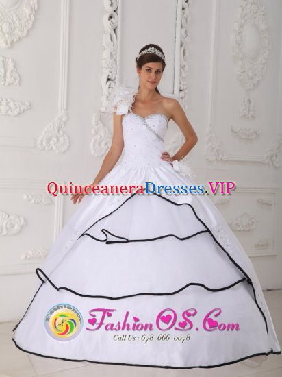 Hand Made Flowers Decorate One Shoulder For Sweetheart Floor-length Quinceanera Dress With Beading IN Lake Placid NY - Click Image to Close