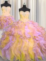 Custom Made Three Piece Multi-color Lace Up Sweetheart Beading and Appliques and Ruffles Quinceanera Dress Organza Sleeveless(SKU PSSW0509KC002-3BIZ)