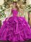 Ball Gowns Quinceanera Gowns Fuchsia Halter Top Organza Sleeveless Floor Length Lace Up