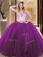 White And Purple Lace Up Quinceanera Dress Embroidery Sleeveless Floor Length