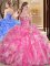 Flirting Rose Pink Sleeveless Embroidery and Ruffles Floor Length Quinceanera Gown