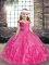 Hot Pink Straps Neckline Beading and Hand Made Flower High School Pageant Dress Sleeveless Lace Up