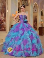 Douglas Wyoming/WY Organza The Most Popular Purple and Aqua Blue Quinceanera Dress With Sweetheart neckline Ruffles Decorate