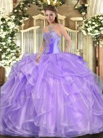 Romantic Beading and Ruffles Quinceanera Dresses Lavender Lace Up Sleeveless Floor Length