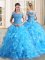 Baby Blue A-line Beading and Lace and Ruffles Quince Ball Gowns Lace Up Organza Sleeveless