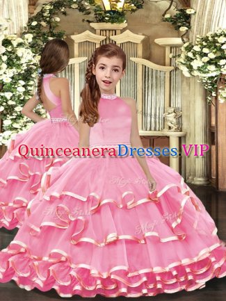 Pretty Organza Sleeveless Floor Length Pageant Dress for Girls and Beading and Ruffled Layers