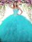 Inexpensive Teal Ball Gowns Organza and Tulle Sweetheart Sleeveless Beading and Ruffles Floor Length Lace Up Sweet 16 Dresses