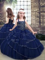 Tulle Straps Sleeveless Lace Up Beading Little Girls Pageant Dress in Navy Blue(SKU PAG1241BIZ)