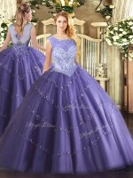 Lavender Sleeveless Beading Floor Length Quince Ball Gowns
