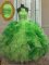 Sleeveless Floor Length Beading and Ruffles Lace Up Quince Ball Gowns with Multi-color