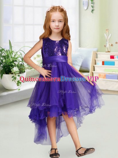 Purple Pageant Dress Womens Wedding Party with Sequins and Bowknot Scoop Sleeveless Zipper - Click Image to Close