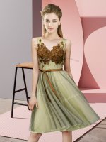 Appliques Quinceanera Court Dresses Yellow Lace Up Sleeveless Knee Length(SKU BMT0361-12BIZ)