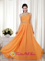 Stylish Orange Red Column / Sheath One Shoulder Floor-length Chiffon Beading Quinceanera Dama Dress in Oslo Norway