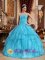 Bulverde TX Impression Beaded Embellishments With Aqua Blue Layered Elegant Quinceanera Dress