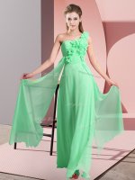 Latest One Shoulder Sleeveless Lace Up Quinceanera Court of Honor Dress Green Chiffon
