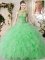 Scoop Floor Length Green Sweet 16 Quinceanera Dress Organza Sleeveless Beading and Ruffles