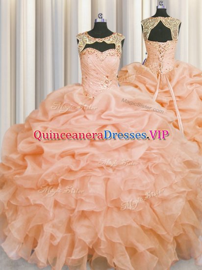 Sweet Scoop Sleeveless Lace Up Floor Length Beading and Pick Ups Quinceanera Gowns - Click Image to Close