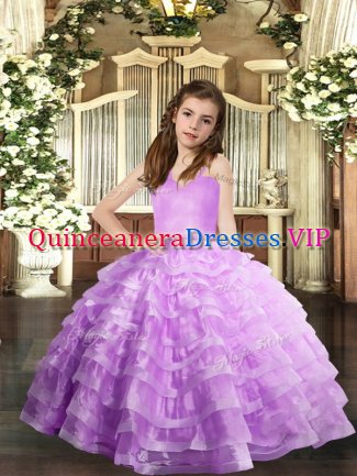 Beauteous Straps Sleeveless Organza Child Pageant Dress Ruffled Layers Lace Up