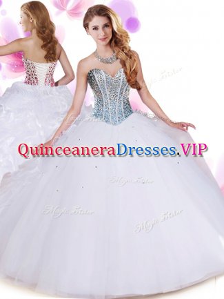 Hot Sale Floor Length Ball Gowns Sleeveless White Quinceanera Gowns Lace Up