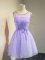 Fashion Lavender Tulle Lace Up Scoop Sleeveless Knee Length Dama Dress Belt