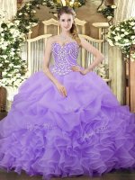 Eye-catching Sweetheart Sleeveless Organza Vestidos de Quinceanera Beading and Ruffles and Pick Ups Lace Up
