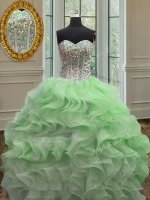 Organza Sweetheart Sleeveless Lace Up Beading and Ruffles Quinceanera Dress in