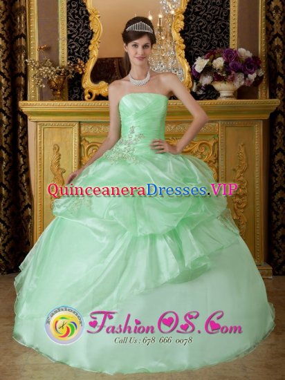 Ashburton Devon Apple Green Sweet 16 Quinseanera Dress With Strapless Beads And Ruffles Decorate On Organza - Click Image to Close
