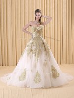 Eye-catching White Ball Gown Prom Dress Sweetheart Sleeveless Sweep Train Lace Up(SKU YCQD097BIZ)