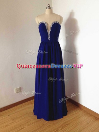 Royal Blue Chiffon Side Zipper Court Dresses for Sweet 16 Sleeveless Floor Length Beading - Click Image to Close