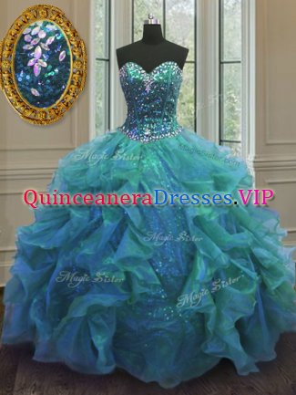Cute Sweetheart Sleeveless Lace Up 15 Quinceanera Dress Blue Organza