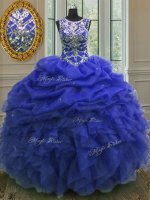 Edgy Royal Blue Quinceanera Dresses Military Ball and Sweet 16 and Quinceanera with Beading and Ruffles and Pick Ups Scoop Sleeveless Lace Up