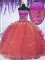 New Arrival Watermelon Red Strapless Neckline Embroidery and Ruffles Quinceanera Dress Sleeveless Lace Up