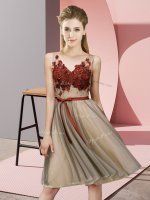 Custom Designed V-neck Sleeveless Tulle Court Dresses for Sweet 16 Appliques Lace Up