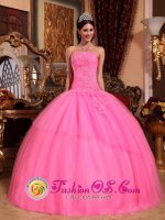 Tiffany & Co Cypress TX Customize Rose Pink Exquisite Appliques Beaded Quinceanera Dress With Strapless Tulle[QDZY617y-6BIZ]