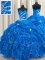 Blue Sleeveless Beading and Appliques and Ruffles Floor Length Sweet 16 Dress